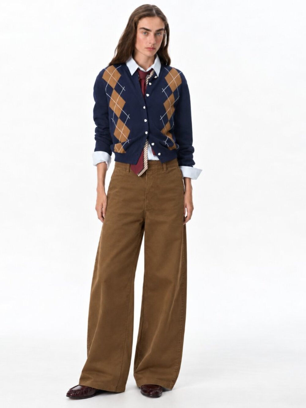 UNIQLO High Rise Wide Leg Cotton Camel Brown Pants Minimalist
